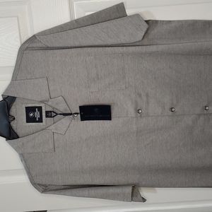 NWT Hart Schaffner Marx Mens L Short Sleeve Gray Silver Striped Camp Spo…